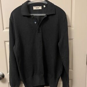 Buck Mason Black V-Neck Polo Knit Sweater